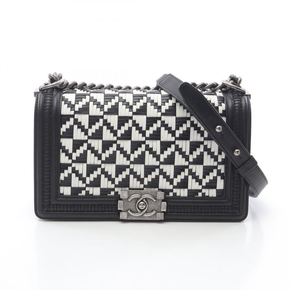 Chanel Boy Shoulder Bag Lambskin Leather Black White